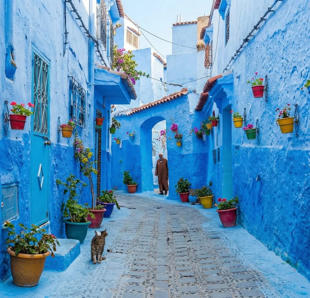 Ruelle de la médina bleue de Chefchaouen dans les montagnes du Rif