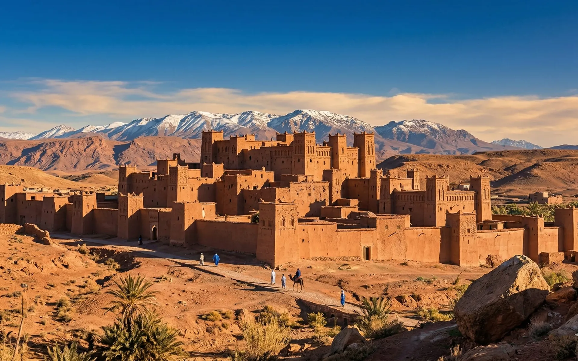 Adobe kasbah at the foot of the Atlas, at the gates of the Moroccan desert